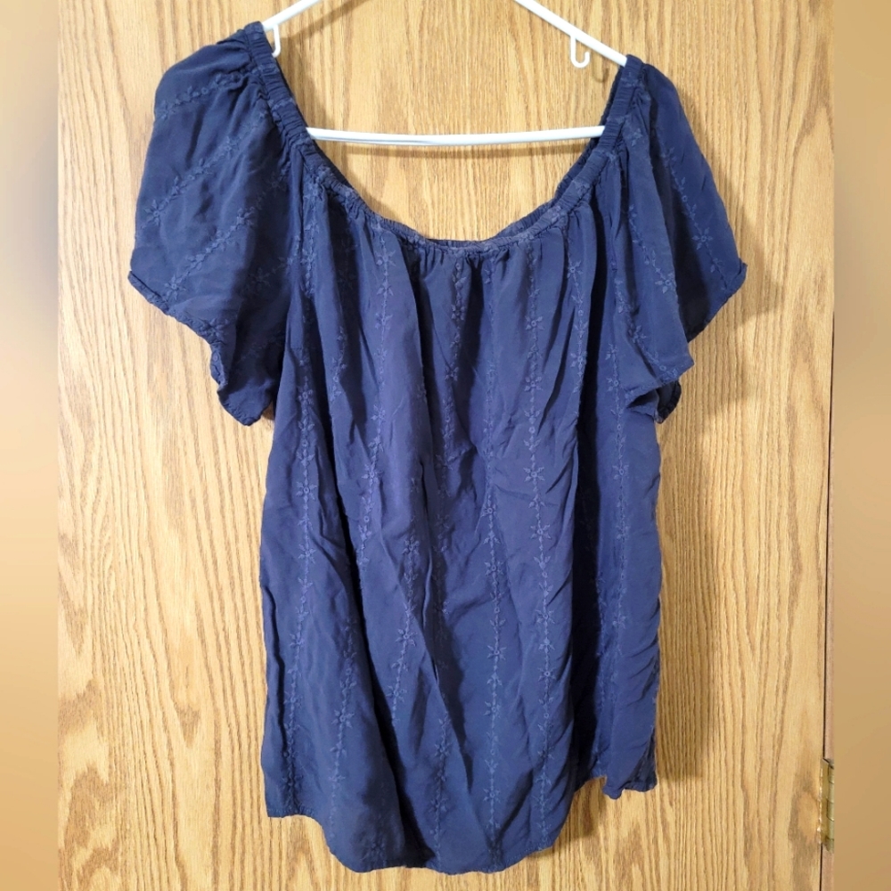 Torrid Navy Embroidered Off Shoulder Top Size 2